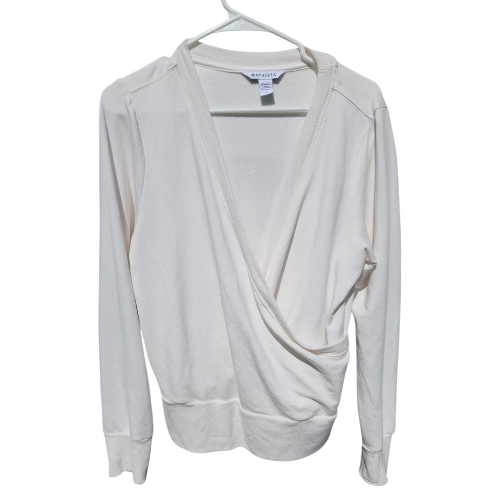 Athleta Coaster Luxe V-Neck Wrap Sweatshirt Cream Off White Large L
